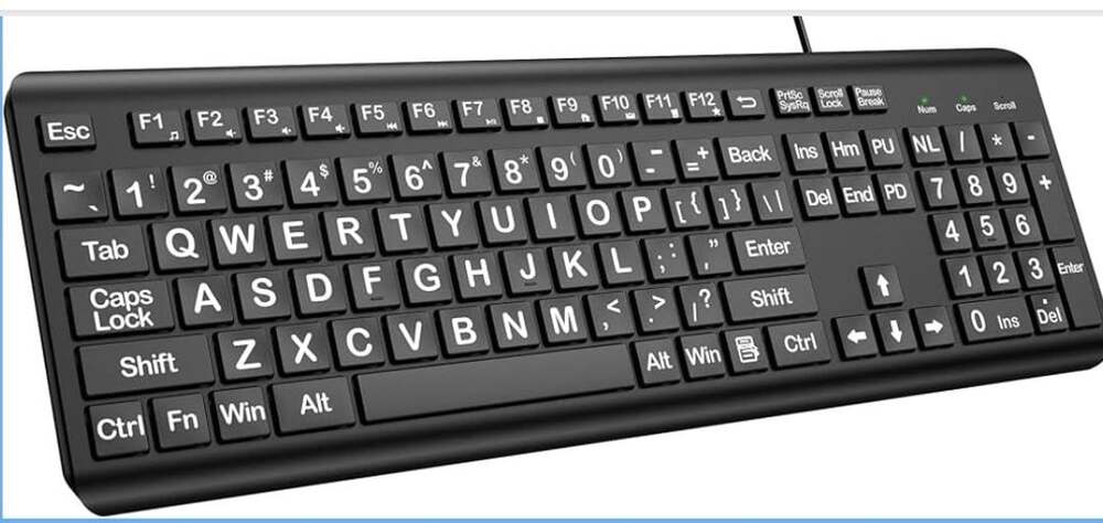 EDJO Large Print Computer Keyboard Wired USB Full Size Black